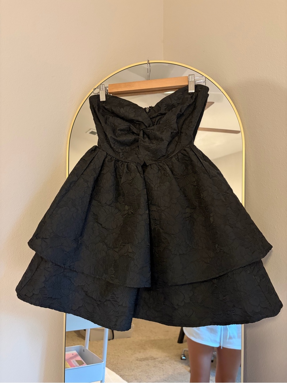 Altar’d State Black Strapless Floral Textured Party Dress